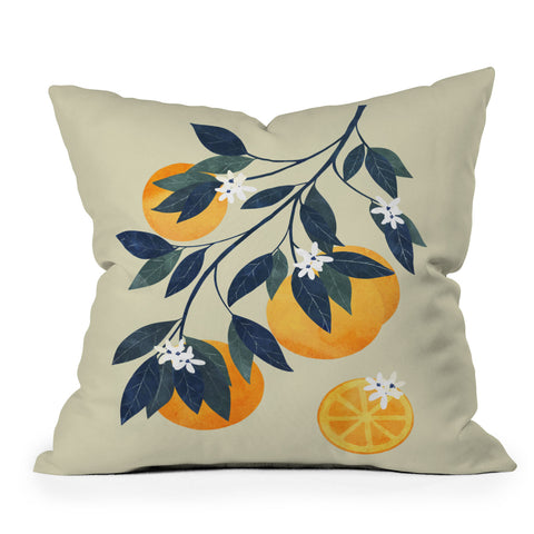 El buen limon Oranges branch and flowers Outdoor Throw Pillow