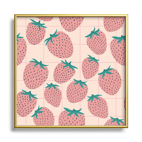 El buen limon Pink strawberries I Square Metal Framed Art Print