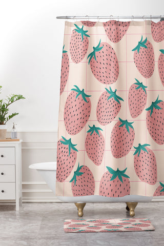 El buen limon Pink strawberries I Shower Curtain And Mat