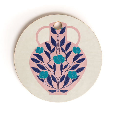 El buen limon Vase with blue roses Cutting Board Round