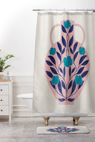 El buen limon Vase with blue roses Shower Curtain And Mat