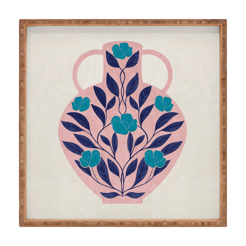 El buen limon Vase with blue roses Square Tray