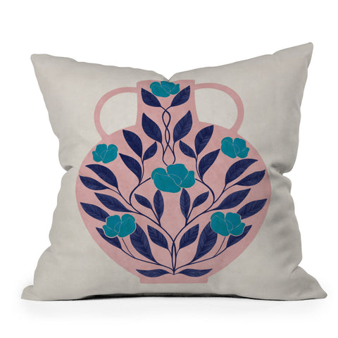 El buen limon Vase with blue roses Outdoor Throw Pillow