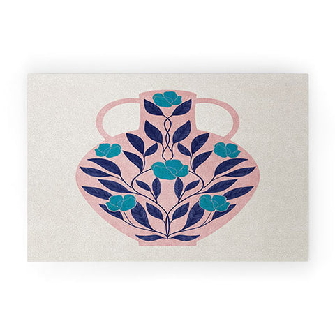 El buen limon Vase with blue roses Welcome Mat