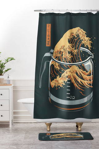 Elan Harris The Great Wave of Coffee Shower Curtain And Mat
