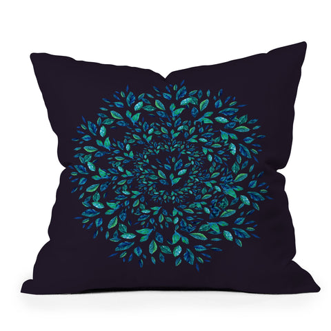 Elenor DG Blue Leaves Mandala Outdoor Throw Pillow