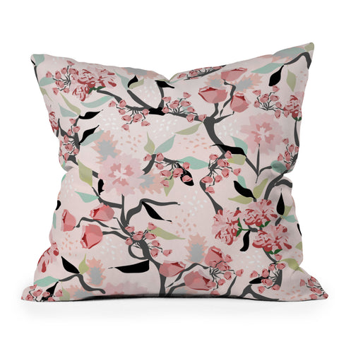 Elenor DG Pink Floral Mystery Outdoor Throw Pillow