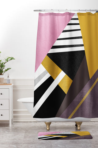 Elisabeth Fredriksson Geometric Combination 1 Shower Curtain And Mat