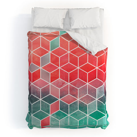 Elisabeth Fredriksson Rose And Turquoise Cubes Duvet Cover