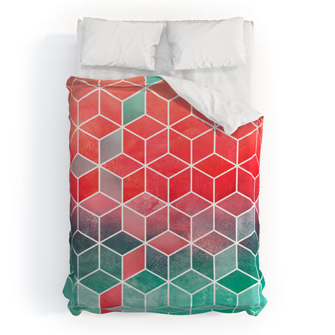Elisabeth Fredriksson Rose And Turquoise Cubes Duvet Cover