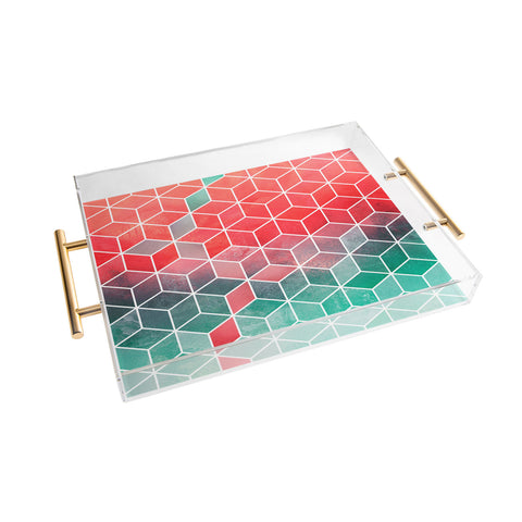 Elisabeth Fredriksson Rose And Turquoise Cubes Acrylic Tray