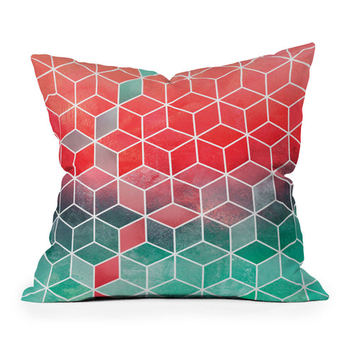 Elisabeth Fredriksson Rose And Turquoise Cubes Outdoor Throw Pillow