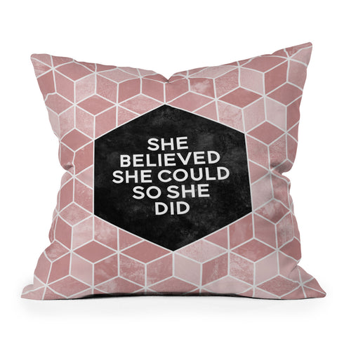 Elisabeth Fredriksson She Believed She Could Pink Outdoor Throw Pillow
