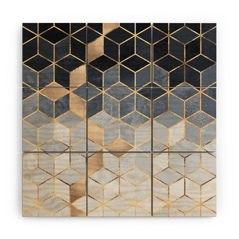 Elisabeth Fredriksson Soft Blue Gradient Cubes 2 Wood Wall Mural