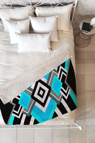 Elisabeth Fredriksson Turquoise And Black Fleece Throw Blanket
