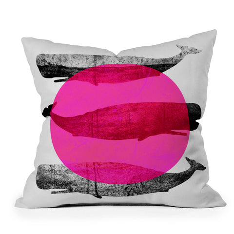 Elisabeth Fredriksson Whales Pink Outdoor Throw Pillow