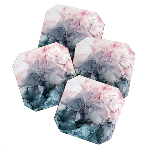 Elizabeth Karlson Blush and Paynes Grey Abstract Coaster Set