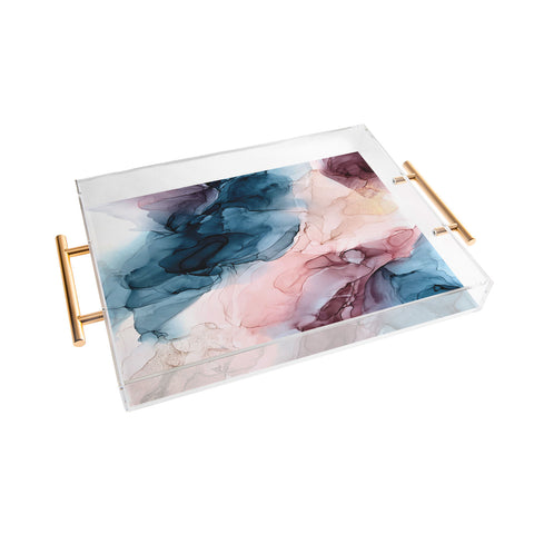 Elizabeth Karlson Pastel Plum Deep Blue Blush and Gold Painting Acrylic Tray