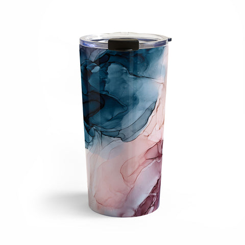 Elizabeth Karlson Pastel Plum Deep Blue Blush and Gold Painting Travel Mug