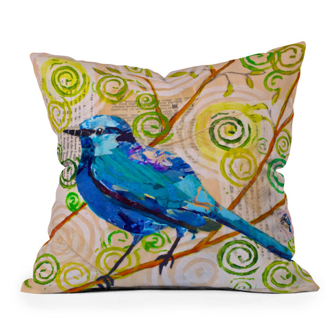 Elizabeth St Hilaire Blue Bird of Happiness Outdoor Throw Pillow