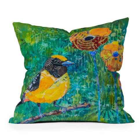 Elizabeth St Hilaire Finch With Poppies Outdoor Throw Pillow