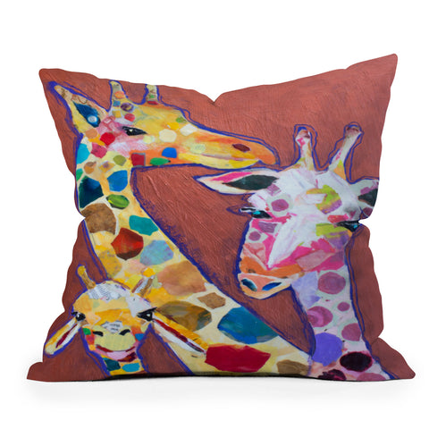 Elizabeth St Hilaire Giraffe Family Outdoor Throw Pillow