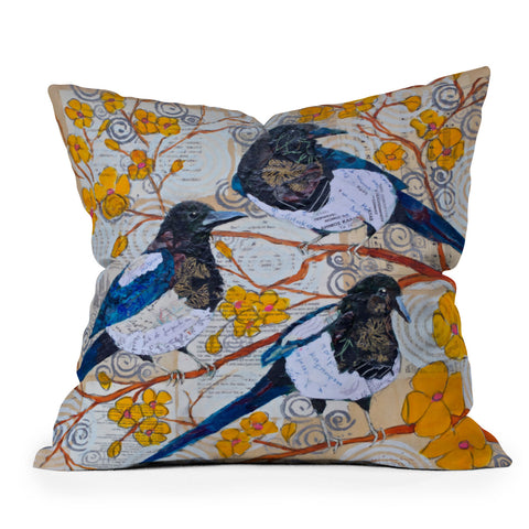 Elizabeth St Hilaire Magpies And Yellow Blossoms Outdoor Throw Pillow