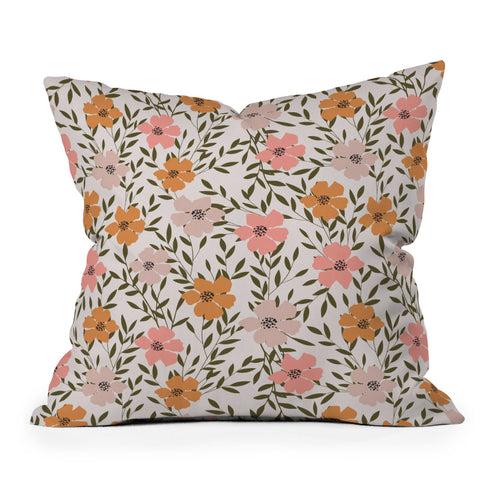 Emanuela Carratoni 70s Floral Theme Outdoor Throw Pillow