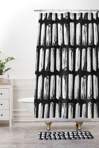 Emanuela Carratoni Black and White Texture Shower Curtain And Mat