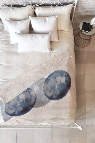 Emanuela Carratoni Blue Moon Phases Fleece Throw Blanket