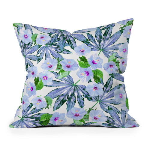 Emanuela Carratoni Blue Tropical Blossom Outdoor Throw Pillow