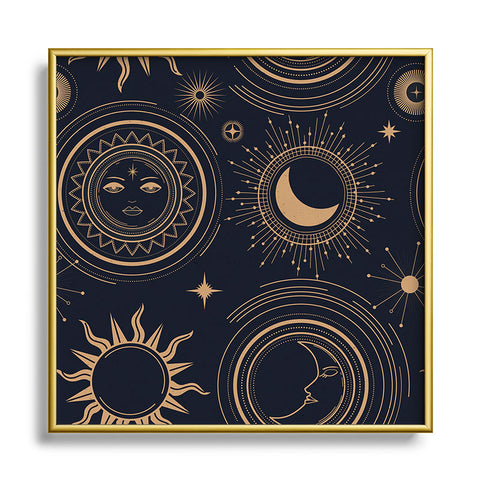 Emanuela Carratoni Boho Moon and Sun Square Metal Framed Art Print