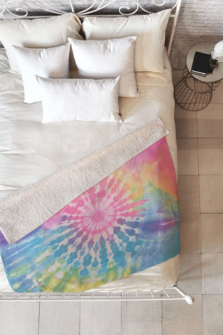 Emanuela Carratoni Boho Rainbow Tie Dye Fleece Throw Blanket