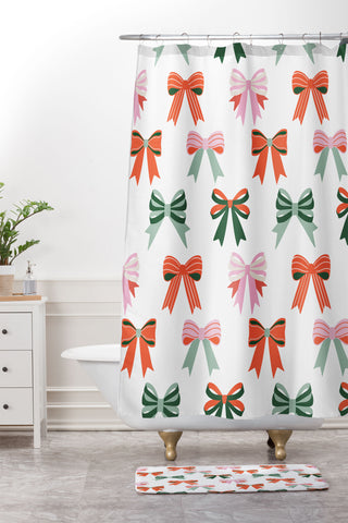 Emanuela Carratoni Bows Pattern Shower Curtain And Mat