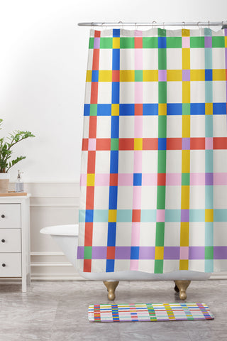 Emanuela Carratoni Checkered Crossings Shower Curtain And Mat