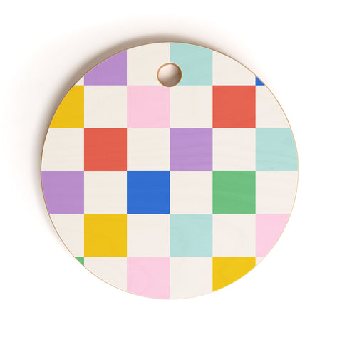 Emanuela Carratoni Checkered Rainbow Cutting Board Round