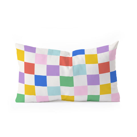Emanuela Carratoni Checkered Rainbow Oblong Throw Pillow