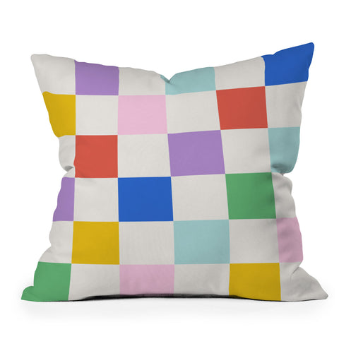 Emanuela Carratoni Checkered Rainbow Outdoor Throw Pillow
