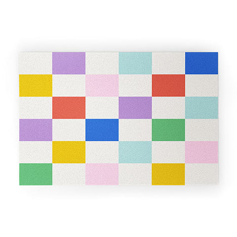 Emanuela Carratoni Checkered Rainbow Welcome Mat