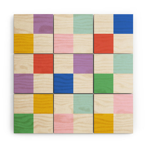 Emanuela Carratoni Checkered Rainbow Wood Wall Mural