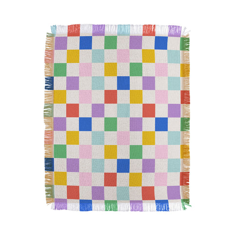 Emanuela Carratoni Checkered Rainbow Throw Blanket