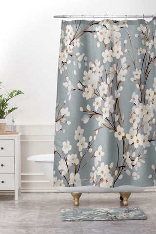 Emanuela Carratoni Cherry Blossom Flowers Shower Curtain And Mat