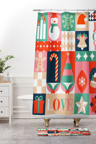 Emanuela Carratoni Christmas Patchwork Shower Curtain And Mat