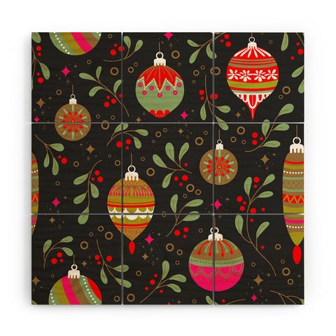 Emanuela Carratoni Christmas Vintage Ornaments Wood Wall Mural