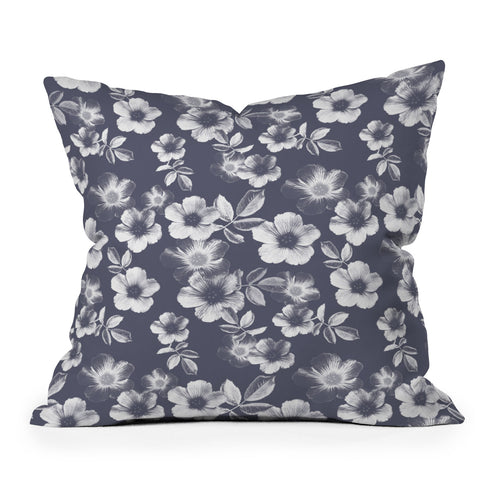 Emanuela Carratoni Classic Blue Floral Theme Outdoor Throw Pillow