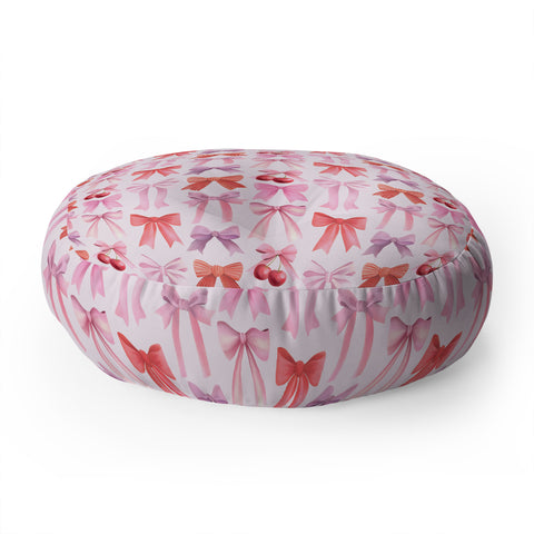 Emanuela Carratoni Coquette Bows and Cherries Floor Pillow Round