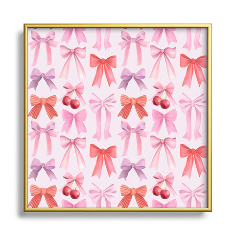 Emanuela Carratoni Coquette Bows and Cherries Square Metal Framed Art Print