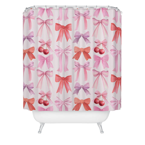 Emanuela Carratoni Coquette Bows and Cherries Shower Curtain