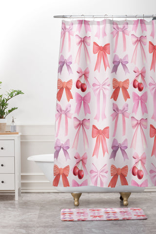 Emanuela Carratoni Coquette Bows and Cherries Shower Curtain And Mat