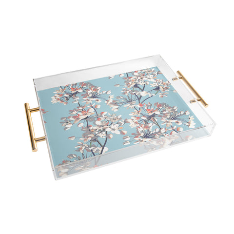 Emanuela Carratoni Delicate Flowers Pattern on Light Blue Acrylic Tray
